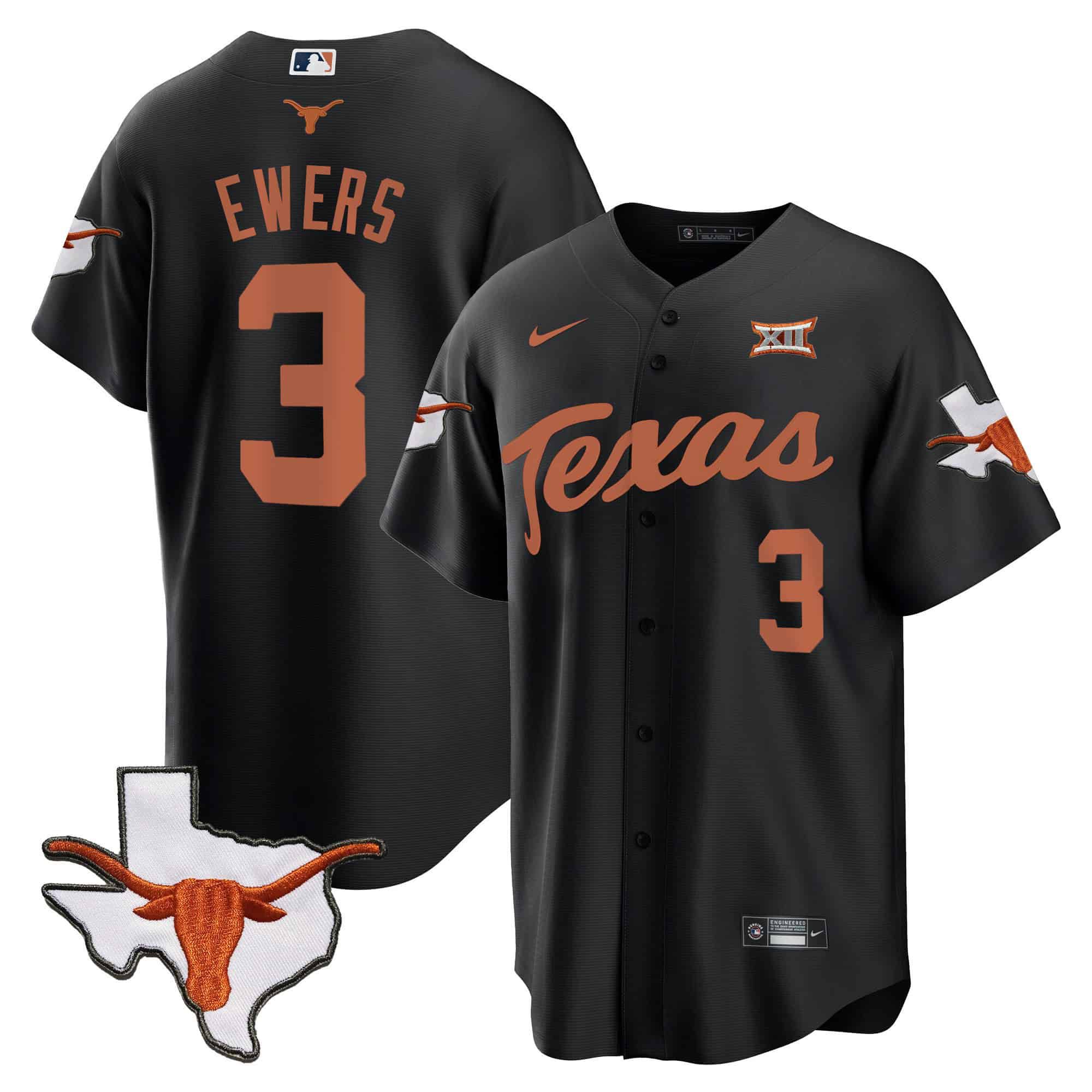 Men Texas Longhorns #3 Ewers Black 2024 Baseball NCAA Jersey->indianapolis colts->NFL Jersey
